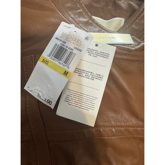 MICHAEL KORS Jacket 100% lambskin Leather Asymmetric Zip Brown luggage NWT - Picture 16 of 16
